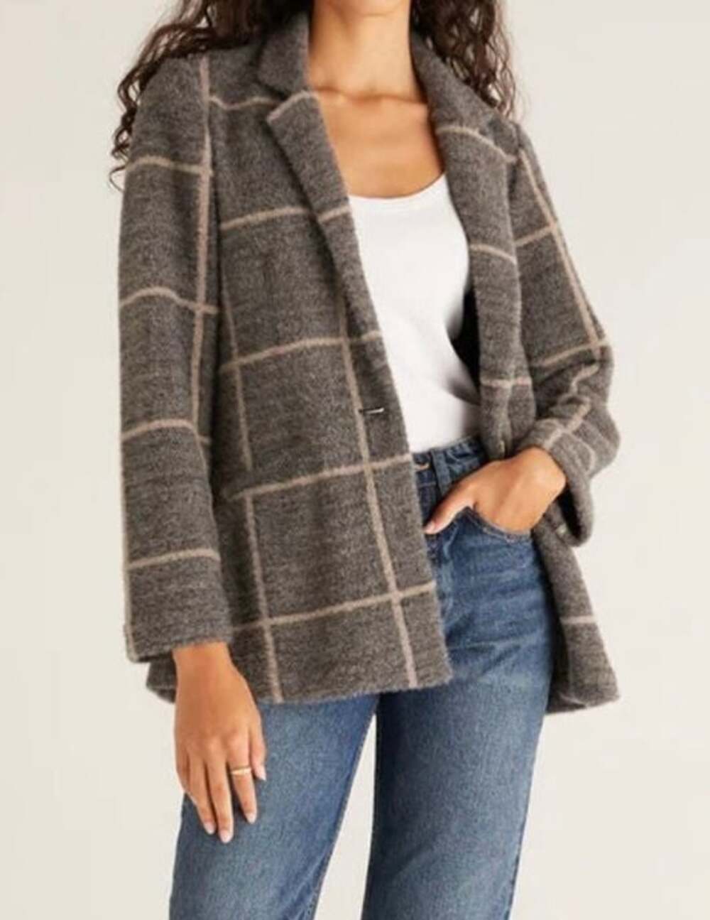 Z Supply Anna Plaid Fuzzy Knit Blazer Jacket